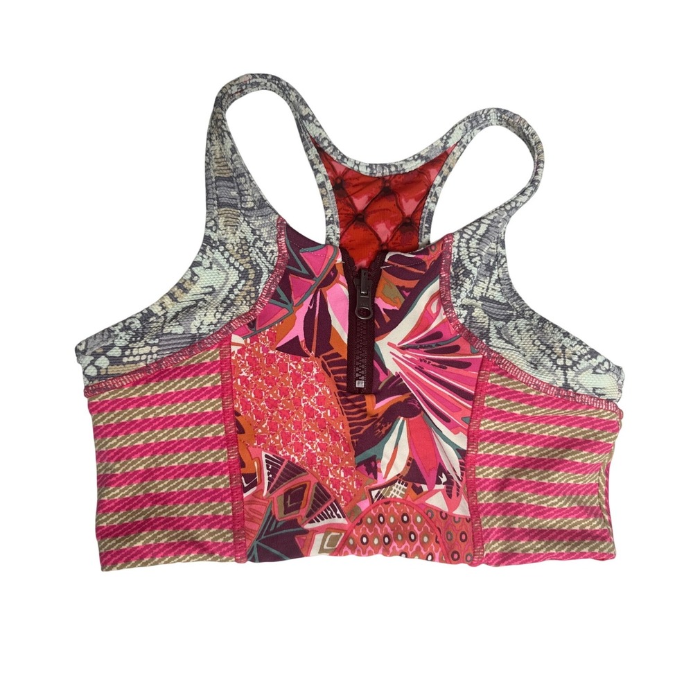 Maaji Bikini Top Girls Size 16 Pink Reversible Zip Front Racerback Swimsuit EUC
